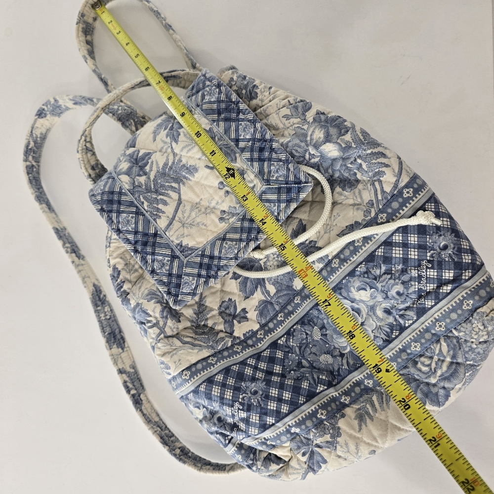 Vera Bradley Blue Toile Floral Plaid 90s Drawstring Daypack Napsack Backpack VTG - Picture 12 of 15
